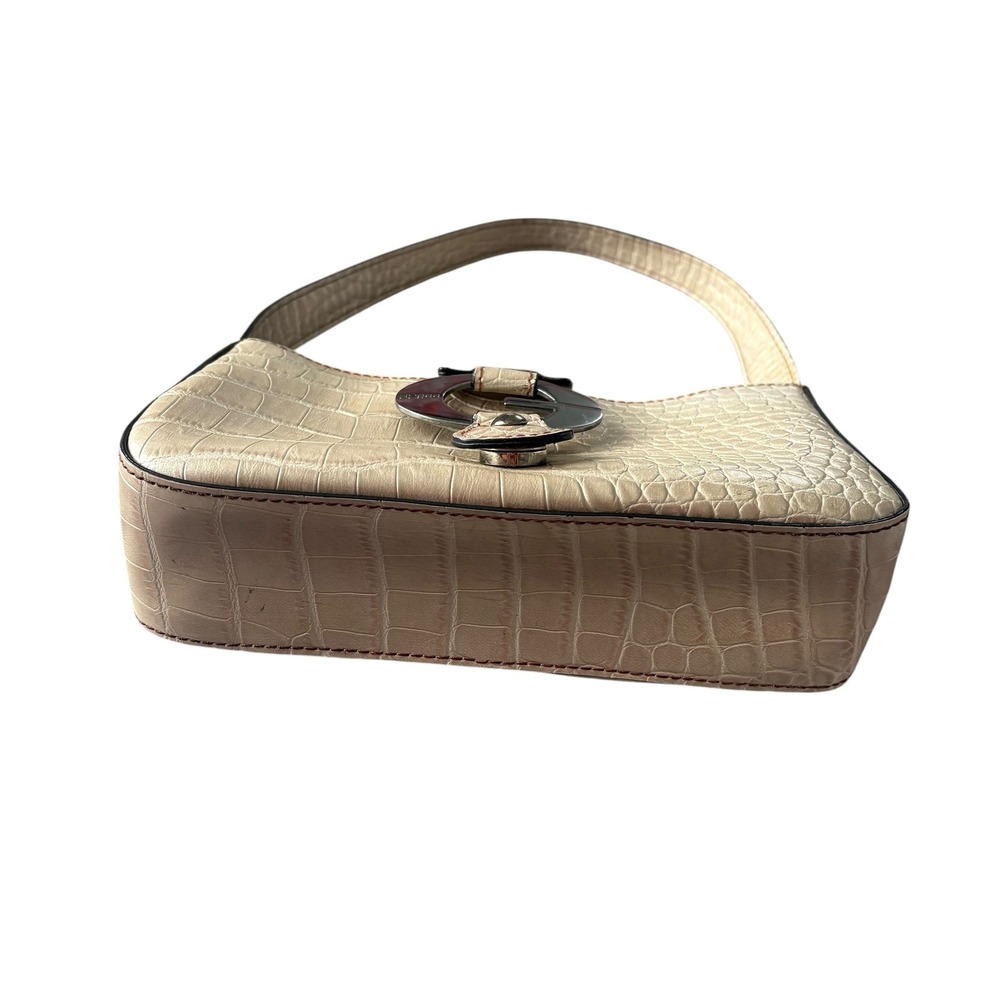 Guess Y2K Cream Croc Embossed Baguette Shoulder Bag Silver G Logo Purse McBling - Picture 3 of 11